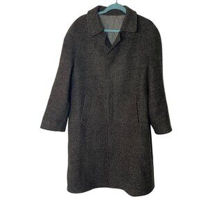 Vintage Mens Wool Coat Size 46 Greenish Brown Chevron Button Front Closure